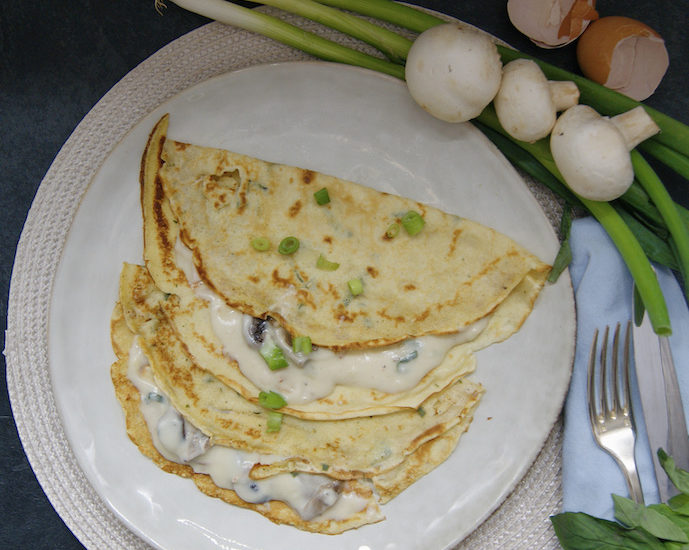 Crêpes salées aux champignons et poulet fumé