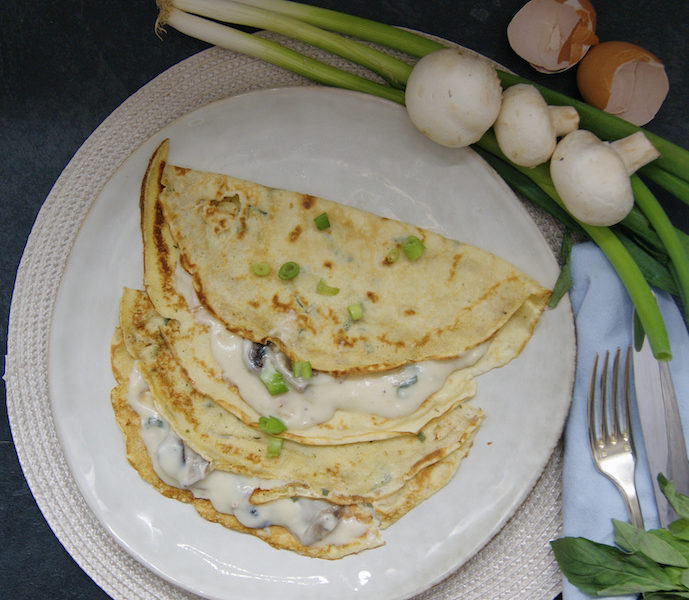 Crêpes salées aux champignons et poulet fumé