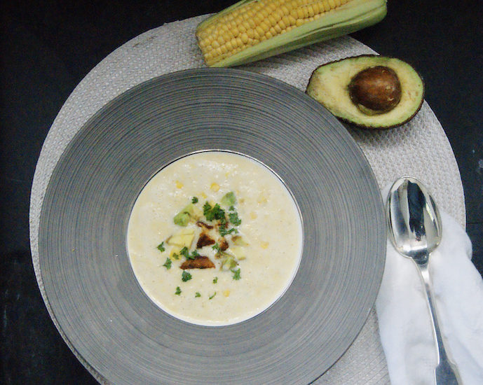 Velouté de maïs et tofu poêlé sauce barbecue